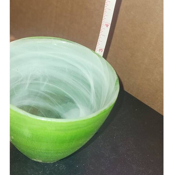 Set of 2 EUC Vintage Green Sea Glasbruk Swedish Asymmetric Art Glass Bowl - Picture 13 of 13